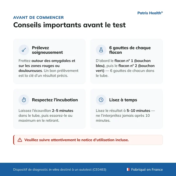 Conseils importants pour bien utiliser l’autotest Streptocoque A