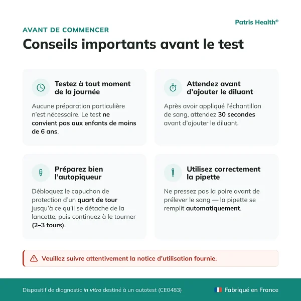 Conseils importants avant d’utiliser le Patris Health Autotest Allergie