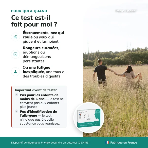 Infographie indiquant à qui s’adresse le Patris Health Autotest Allergie