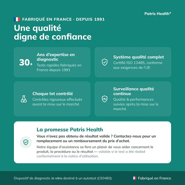 Points de qualité du Patris Health Autotest Allergie fabriqué en France