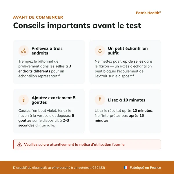 Conseils importants avant d utiliser le Patris Health Autotest Calprotectine