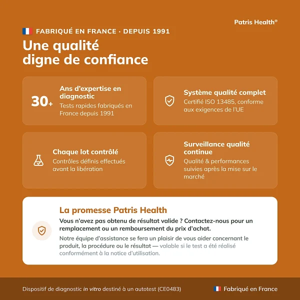 Points de qualite du Patris Health Autotest Calprotectine fabrique en France