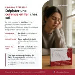 Présentation du Patris Health Autotest Carence en Fer avec informations sur la ferritine, l’échantillon et la durée du test