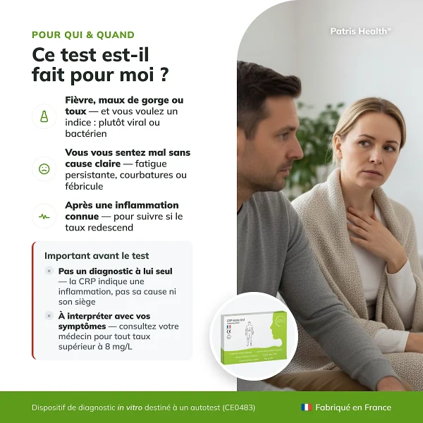 Infographie indiquant a qui s adresse le Patris Health Autotest CRP