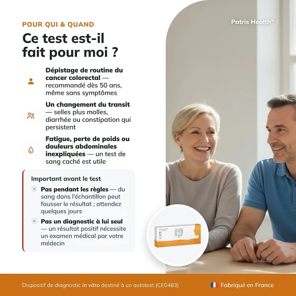 Infographie indiquant a qui s adresse le Patris Health Autotest FIT