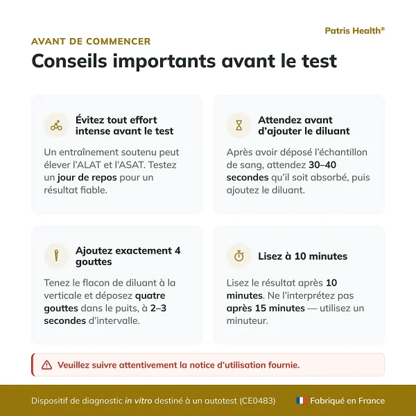 Conseils importants avant d utiliser le Patris Health Autotest Fonction Hepatique