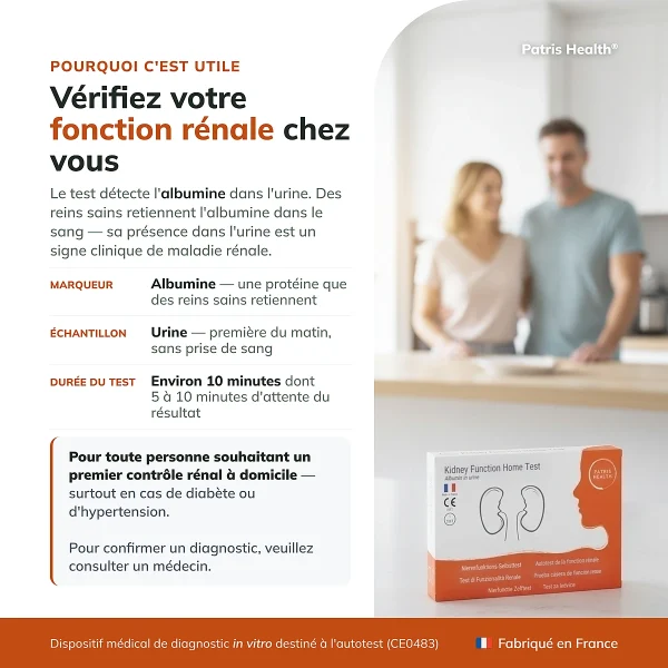 Presentation du Patris Health Autotest Fonction Renale avec les informations essentielles