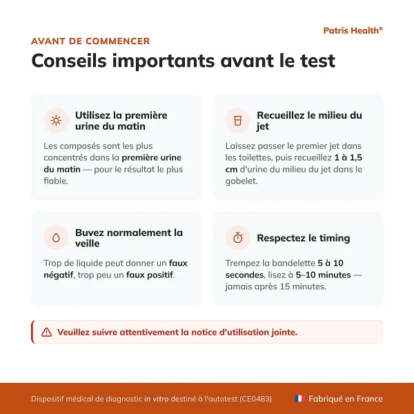 Conseils importants avant d utiliser le Patris Health Autotest Fonction Renale