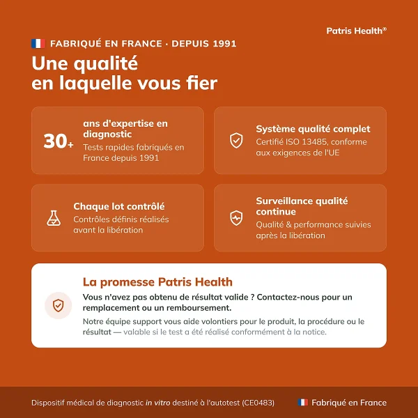 Points de qualite du Patris Health Autotest Fonction Renale fabrique en France