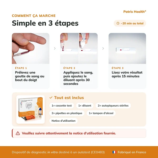 Patris Health Autotest Maladie Cœliaque – utilisation en trois étapes