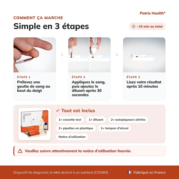 Patris Health Autotest PSA – utilisation en trois étapes