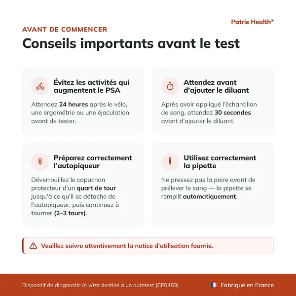 Patris Health Autotest PSA – conseils importants avant le test
