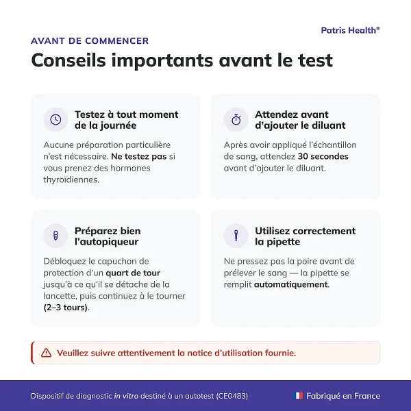 Patris Health Autotest Thyroïde TSH – conseils importants avant le test