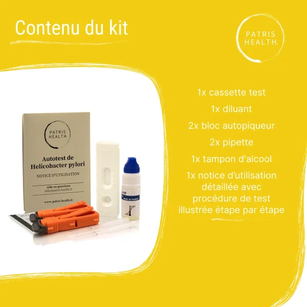 Contenu du kit test Helicobacter pylori Patris Health