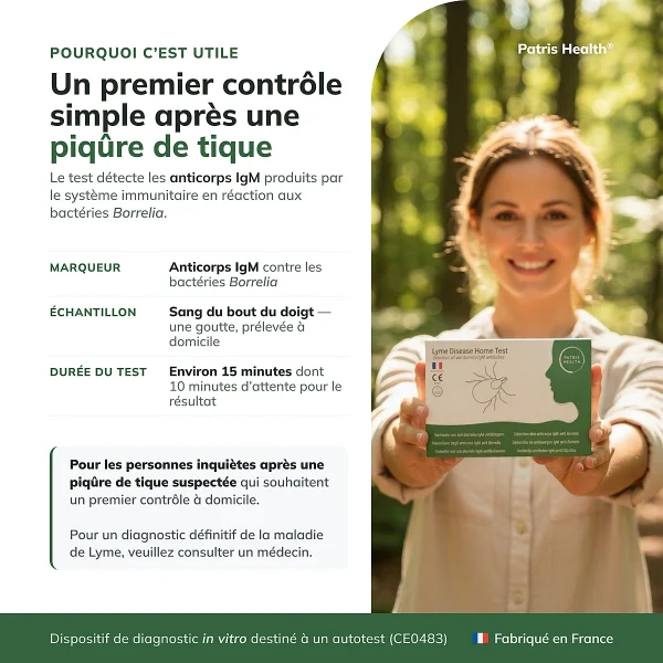 Autotest Lyme détectant les anticorps IgM contre Borrelia dans une goutte de sang