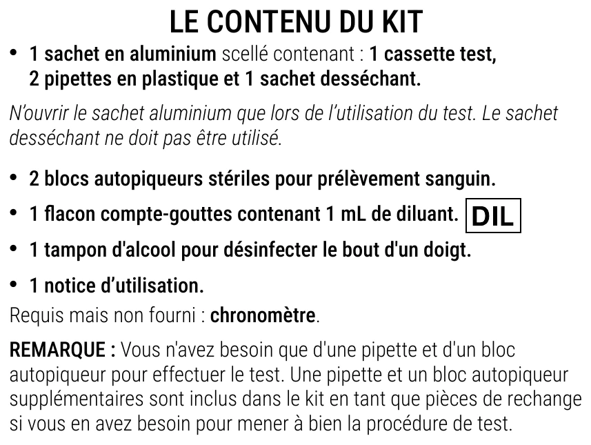 Notice d’utilisation de l’Autotest d’allergie Patris Health – contenu du kit