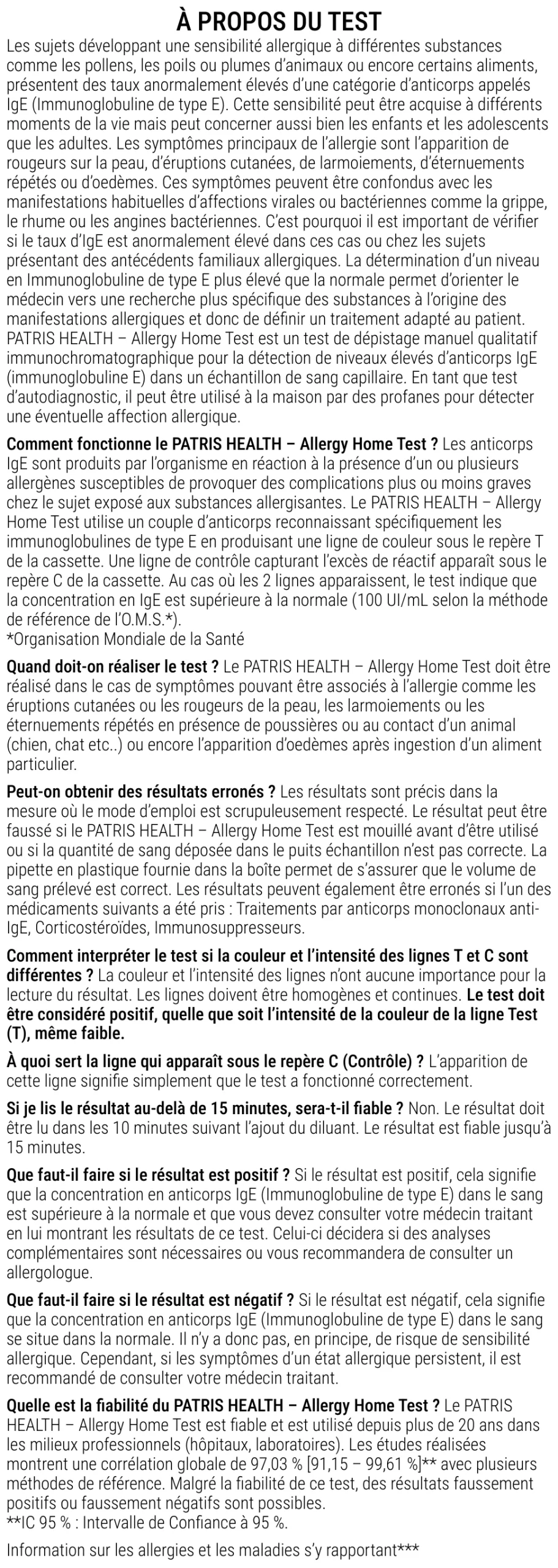 Notice d’utilisation de l’Autotest d’allergie Patris Health – à propos du test, questions et réponses