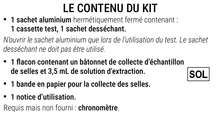 Notice d’utilisation de l’Autotest de calprotectine Patris Health – contenu du kit