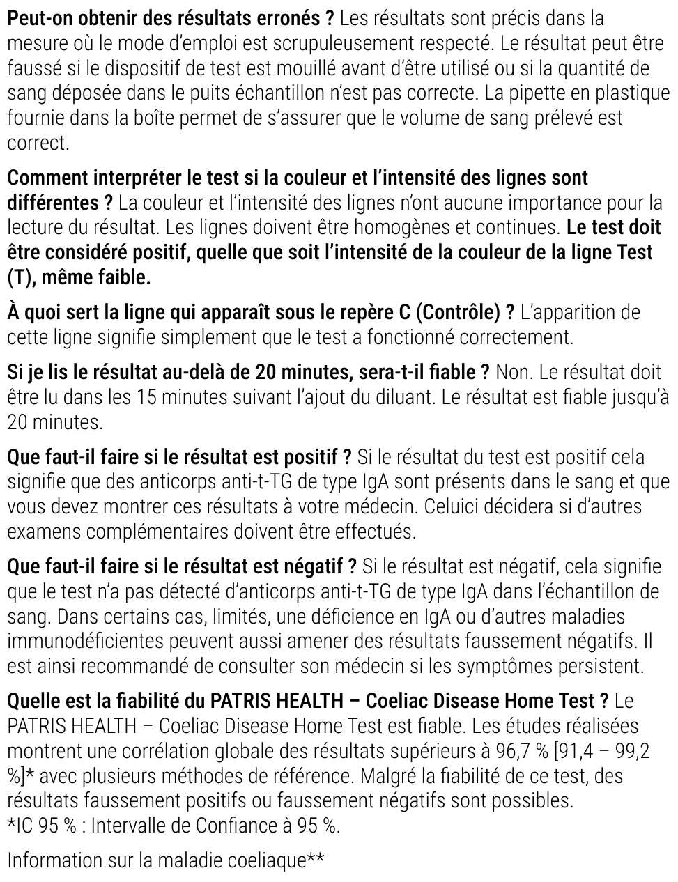 Notice d’utilisation de l’Autotest de dépistage de la maladie cœliaque Patris Health – à propos du test, questions et réponses (partie 2)