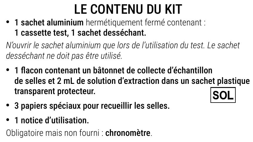 Notice d’utilisation de l’Autotest de sang dans les selles Patris Health – le contenu du kit