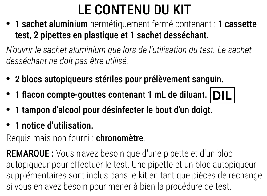 Notice d’utilisation de l’Autotest de Helicobacter pylori Patris Health – contenu du kit