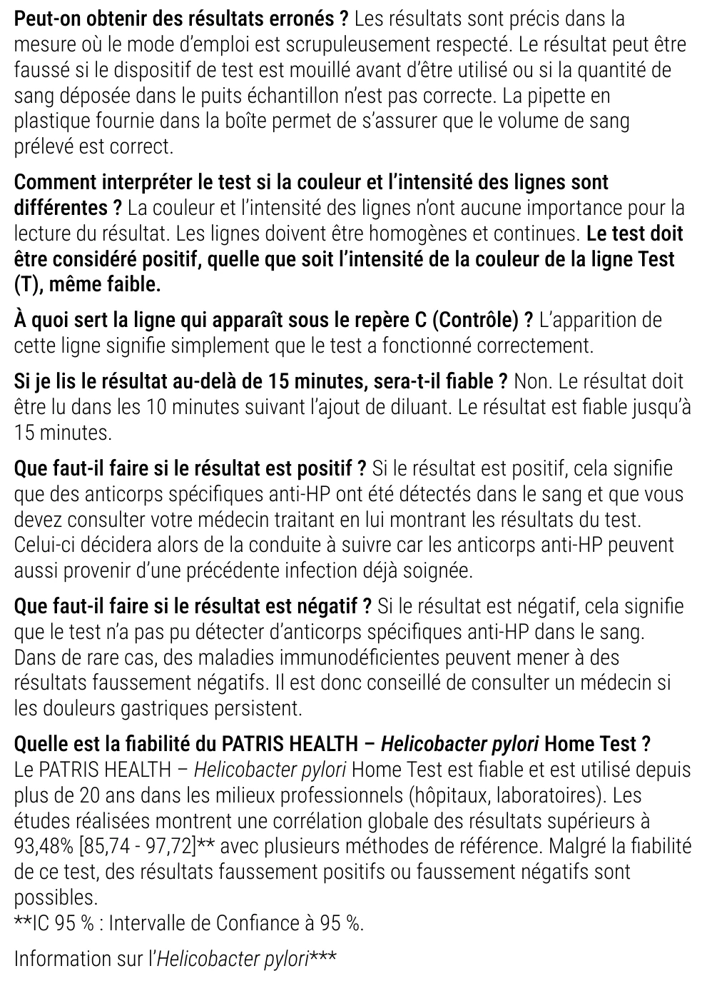 Notice d’utilisation de l’Autotest de Helicobacter pylori Patris Health – à propos du test, questions et réponses (partie 2)