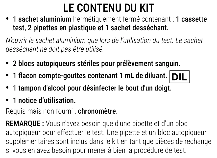 Notice d’utilisation de l’Autotest de la fonction hépatique Patris Health – contenu du kit