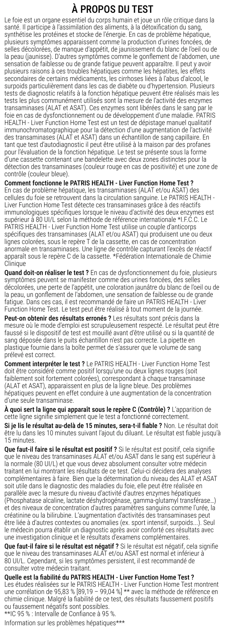 Notice d’utilisation de l’Autotest de la fonction hépatique Patris Health – à propos du test, questions et réponses