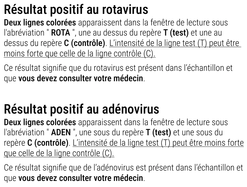 Notice d’utilisation de l’Autotest de rotavirus et adénovirus Patris Health – interprétation des résultats