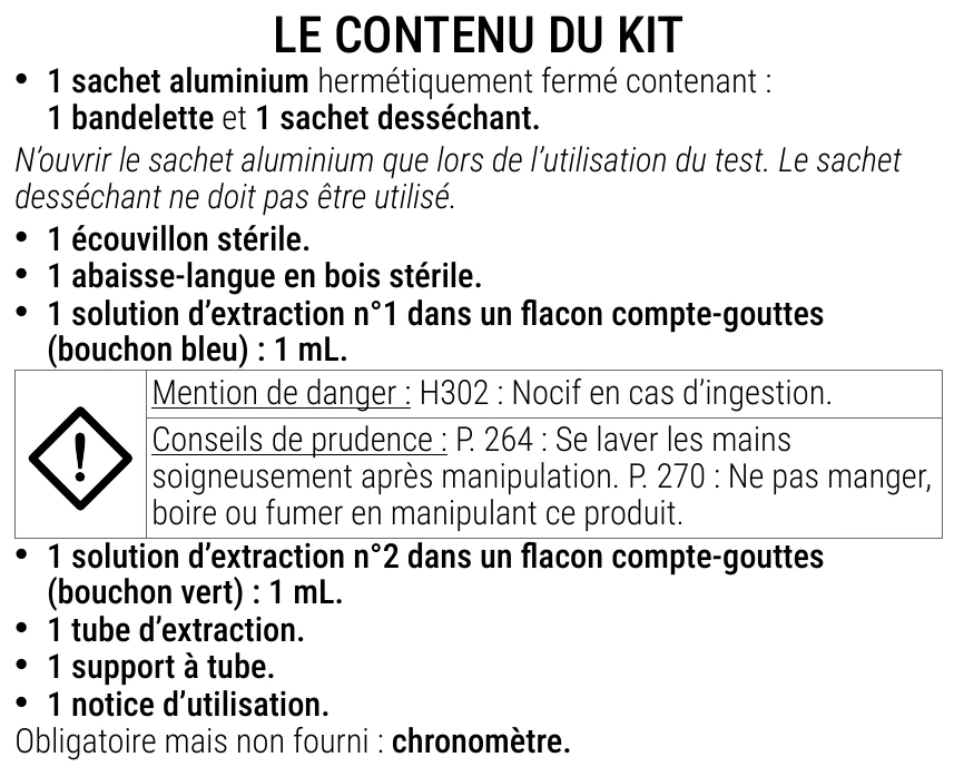 Notice d’utilisation de l’Autotest pour l’angine Streptocoque A Patris Health – contenu du kit