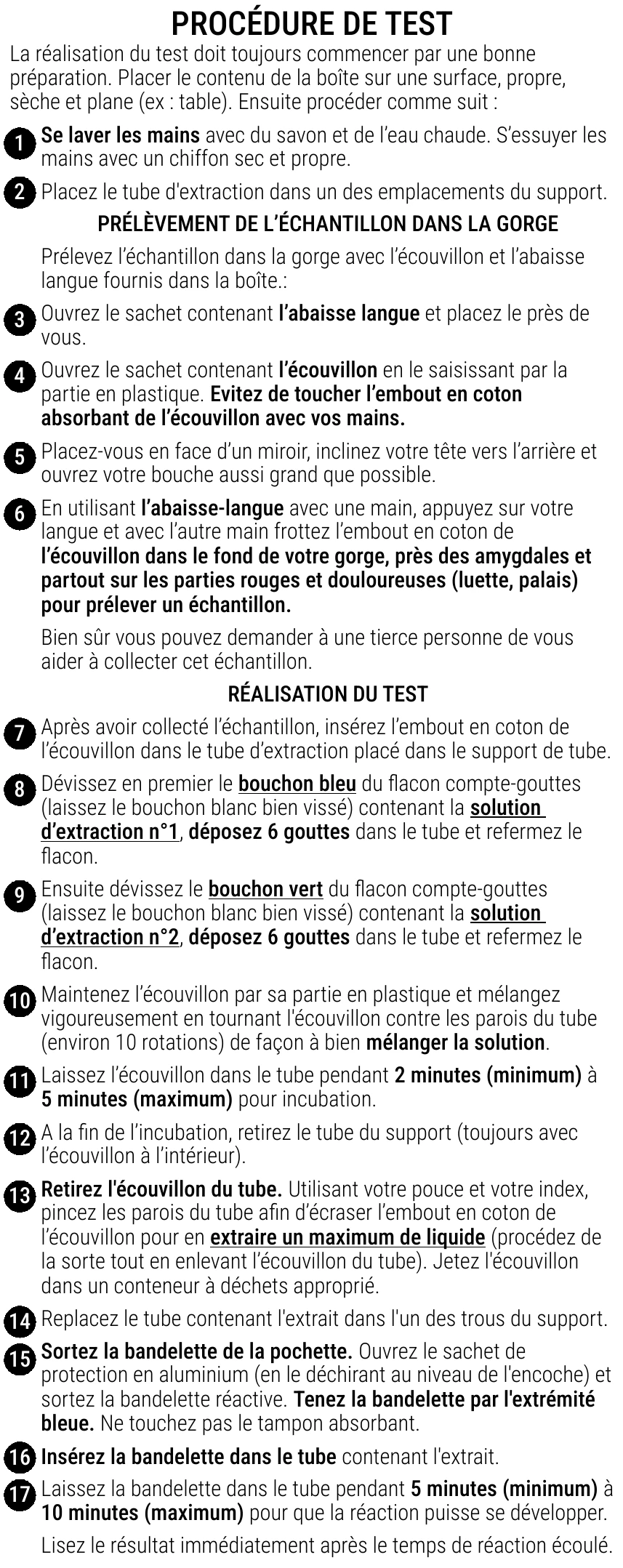 Notice d’utilisation de l’Autotest pour l’angine Streptocoque A Patris Health – procédure de test