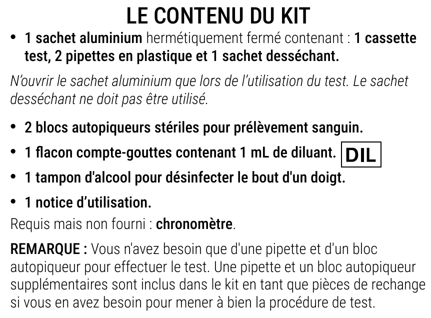 Notice d’utilisation de l’Autotest de la fonction thyroïdienne Patris Health – le contenu du kit