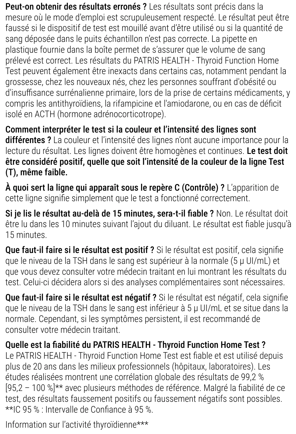 Notice d’utilisation de l’Autotest de la fonction thyroïdienne Patris Health – à propos du test, questions et réponses (partie 2)
